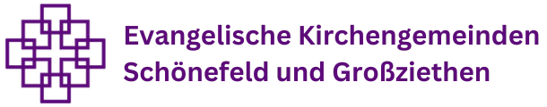 Logo der Kirchengemeinden Schönefeld und Großziethen mit lila Kreuz und Text
